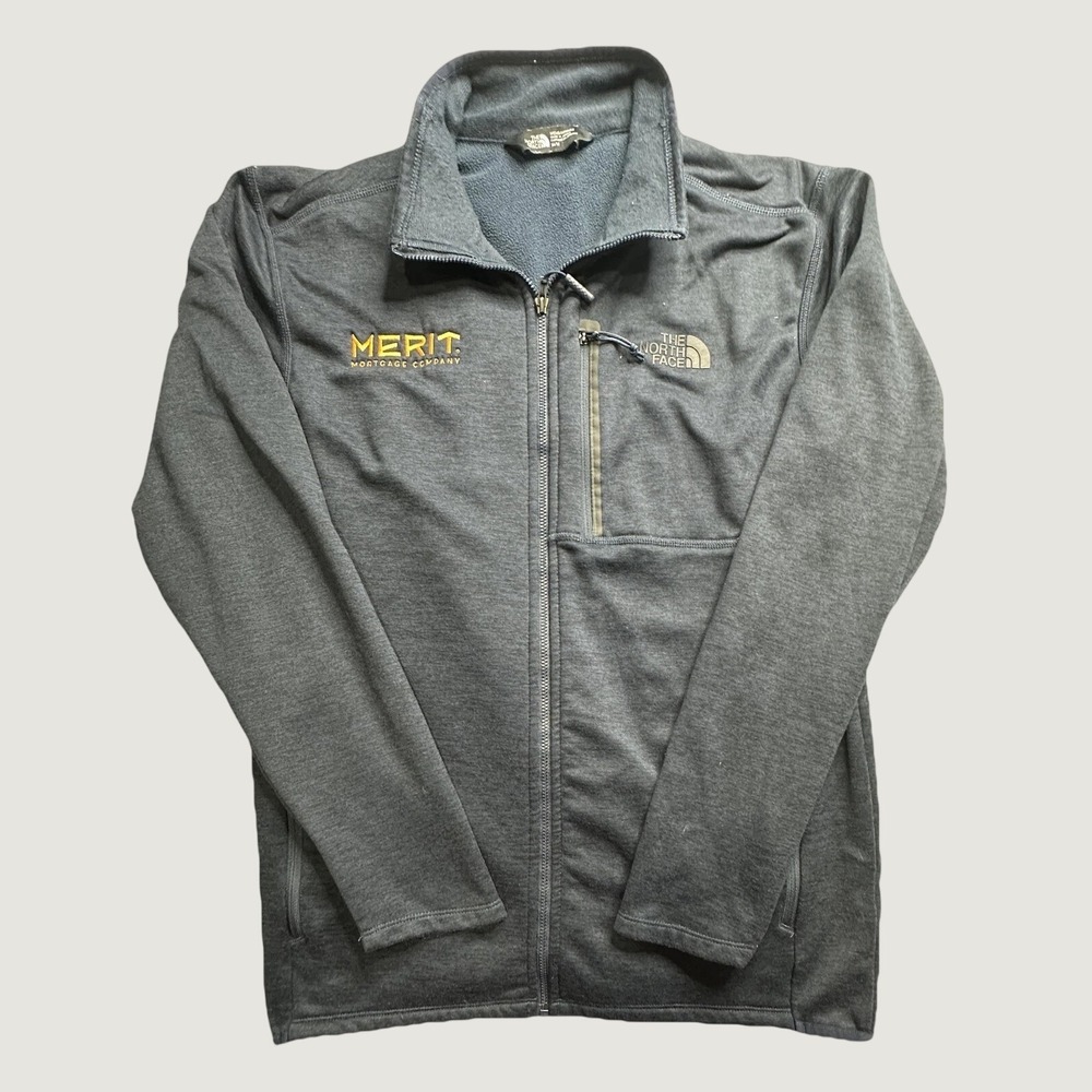 The North Face Jacket Mens M Grey Full Zip Fleece NF0A47F5 Merit Mortgage Logo